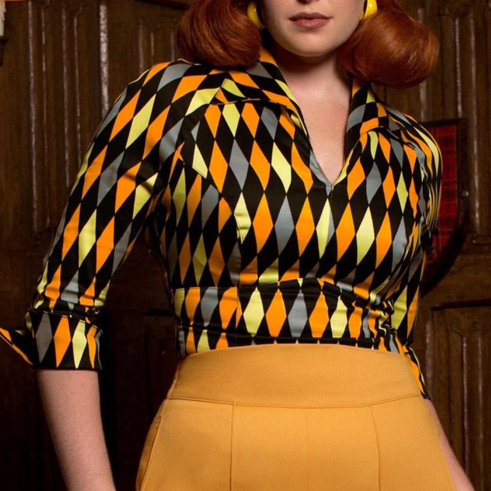 New Pinup Girl Clothing Couture Harlequin Top - Picture 2 of 3